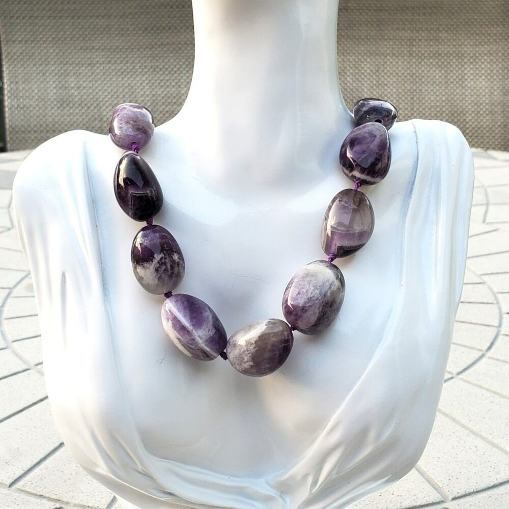 MMA BMCo Sterling Silver Polished Chevron Amethyst Nugget Statement Necklace - Picture 2 of 11
